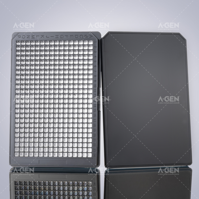 384孔透明底黑色板，黑色/透明蓋，TC處理無菌，吸塑盒裝